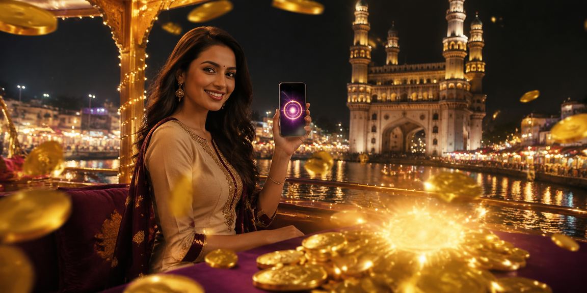 Hyderabad Charminar with mobile payment technology in use